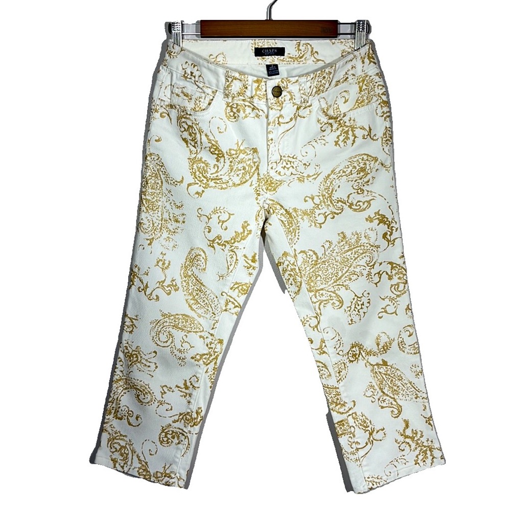 Chaps Capri Pants White with Gold Paisley Size 2